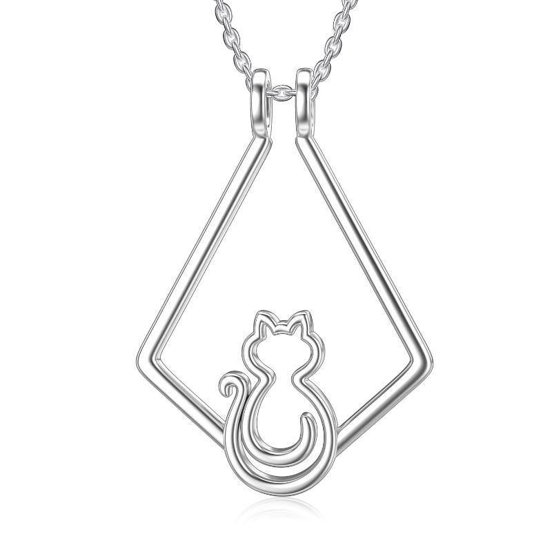 Sterling Silver Cat in Ring Holder Pendant Necklace-1