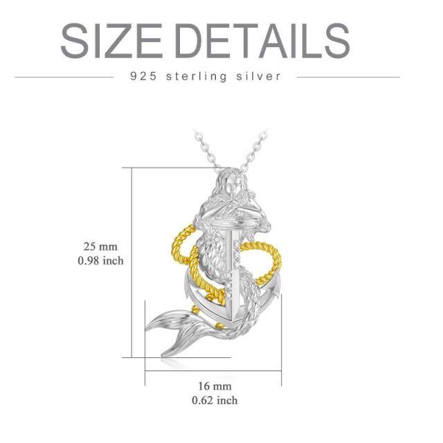 Sterling Silver Two-tone Anchor & Mermaid Cable Chain Necklace-4