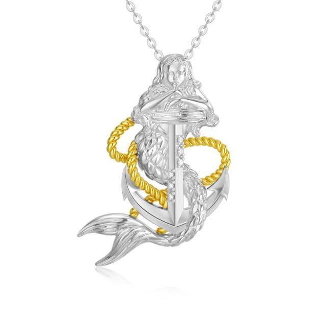 Sterling Silver Two-tone Anchor & Mermaid Cable Chain Necklace-0