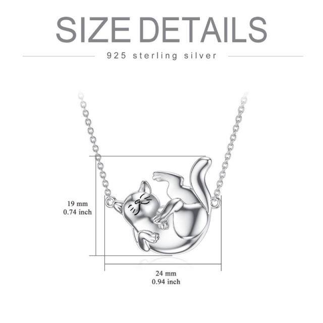 Sterling Silver Cat Pendant Necklace with 14K White Gold Plated-5