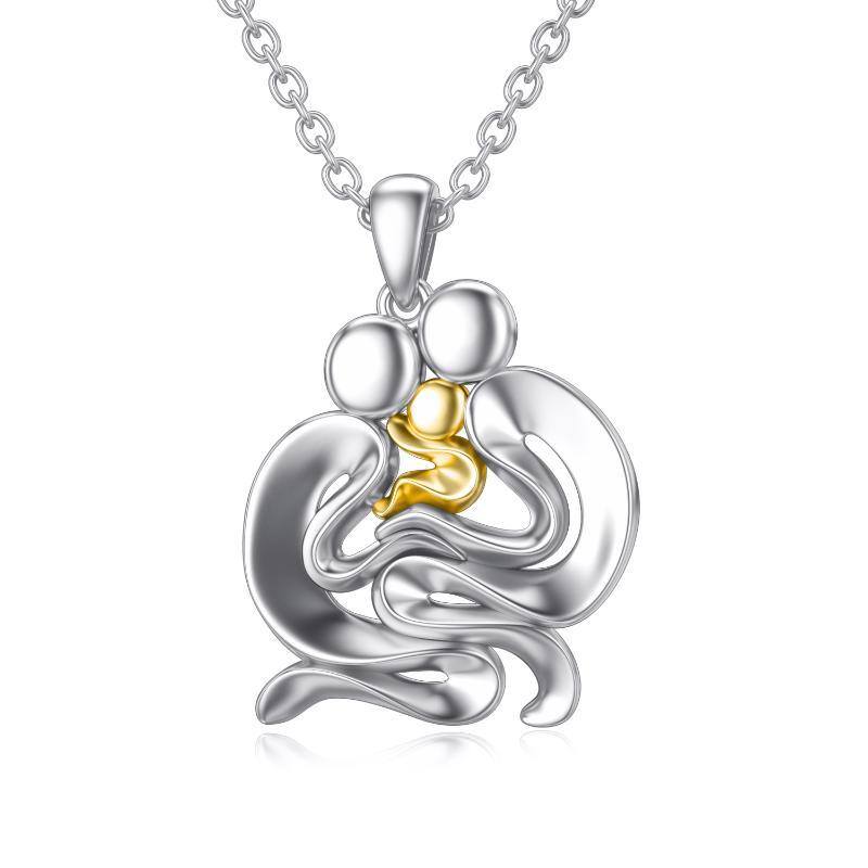 Sterling Silver Two-tone Parents & Children Pendant Necklace-1