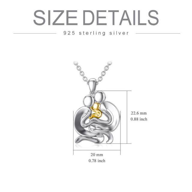 Sterling Silver Two-tone Parents & Children Pendant Necklace-4