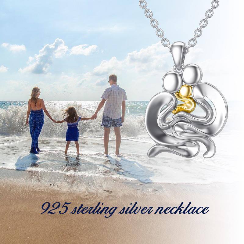 Sterling Silver Two-tone Parents & Children Pendant Necklace-6