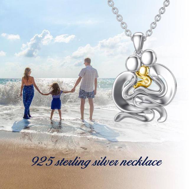 Sterling Silver Two-tone Parents & Children Pendant Necklace-5