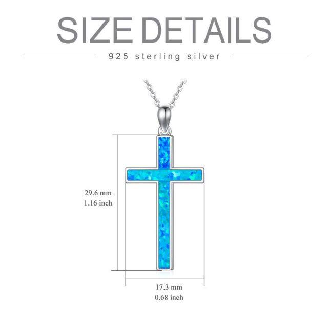 Sterling Silver Opal Cross Pendant Necklace-3
