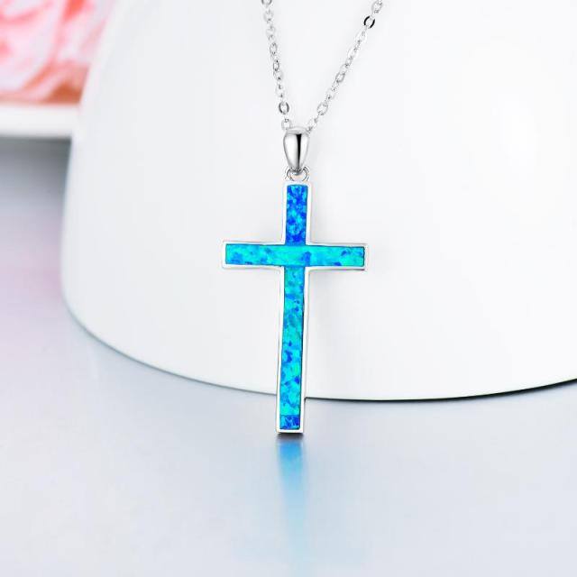 Sterling Silver Opal Cross Pendant Necklace-5