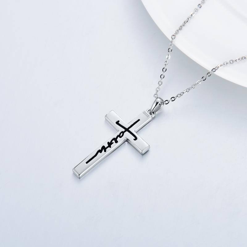 Sterling Silver Opal Cross Pendant Necklace-8
