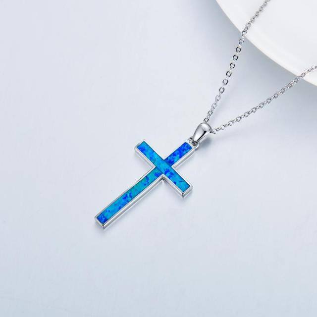Sterling Silver Opal Cross Pendant Necklace-6