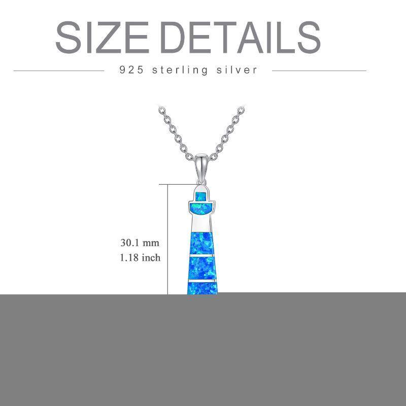 Sterling Silver Opal Lighthouse Pendant Necklace-5