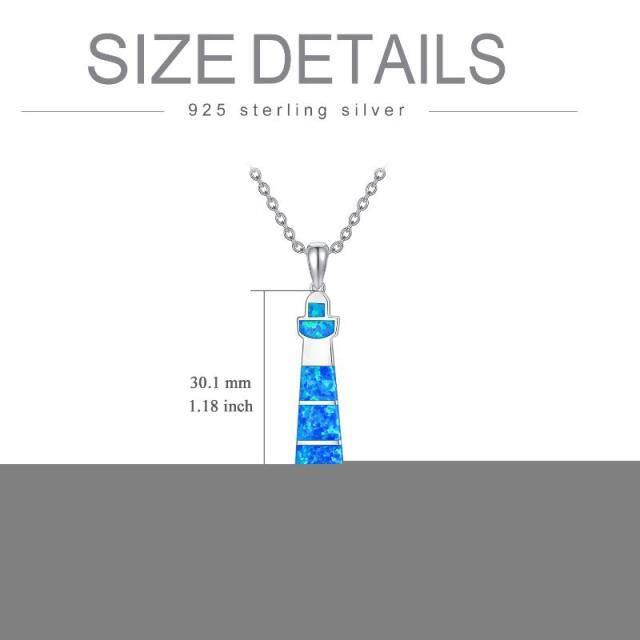 Sterling Silver Opal Lighthouse Pendant Necklace-5