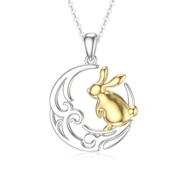 Sterling Silver Two-tone Rabbit & Celtic Knot & Moon Pendant Necklace-0