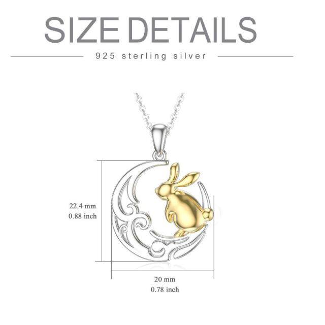Sterling Silver Two-tone Rabbit & Celtic Knot & Moon Pendant Necklace-5