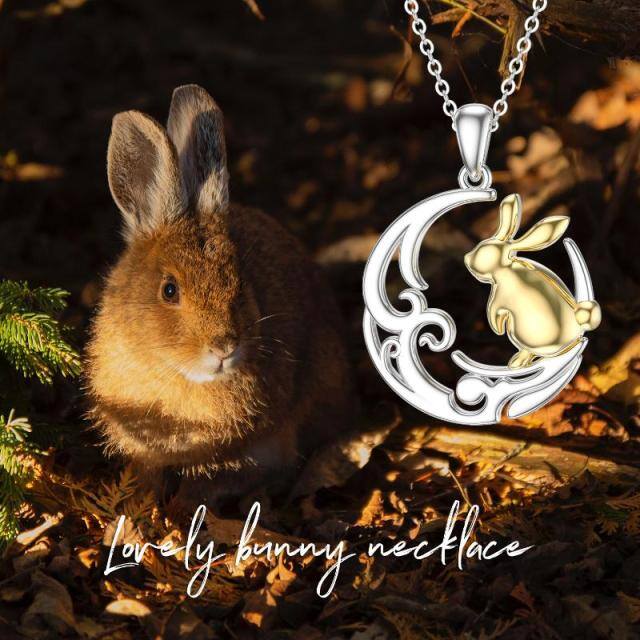 Sterling Silver Two-tone Rabbit & Celtic Knot & Moon Pendant Necklace-4