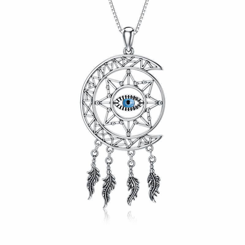 Sterling Silver Dream Catcher & Evil Eye Pendant Necklace-1