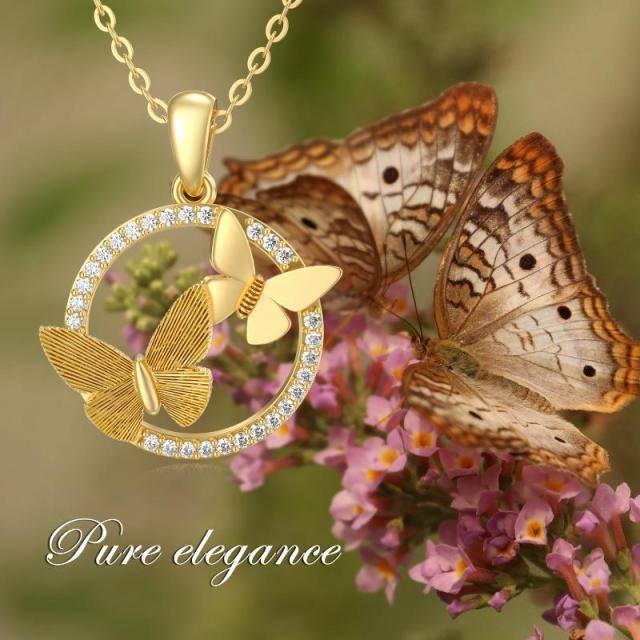 14K Gold Moissanite Couple Butterfly Pendant Necklace-4
