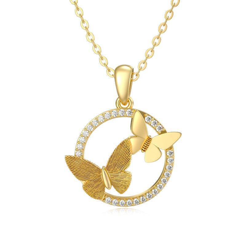 14K Gold Moissanite Couple Butterfly Pendant Necklace-1
