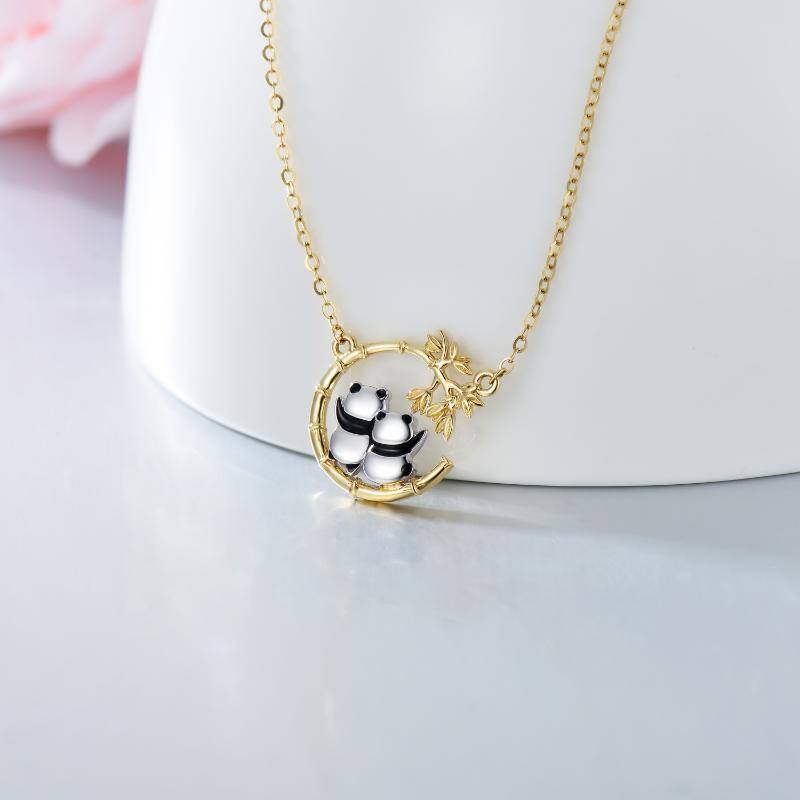 Collier à pendentifs en or 14K en forme de panda et de bambou-3