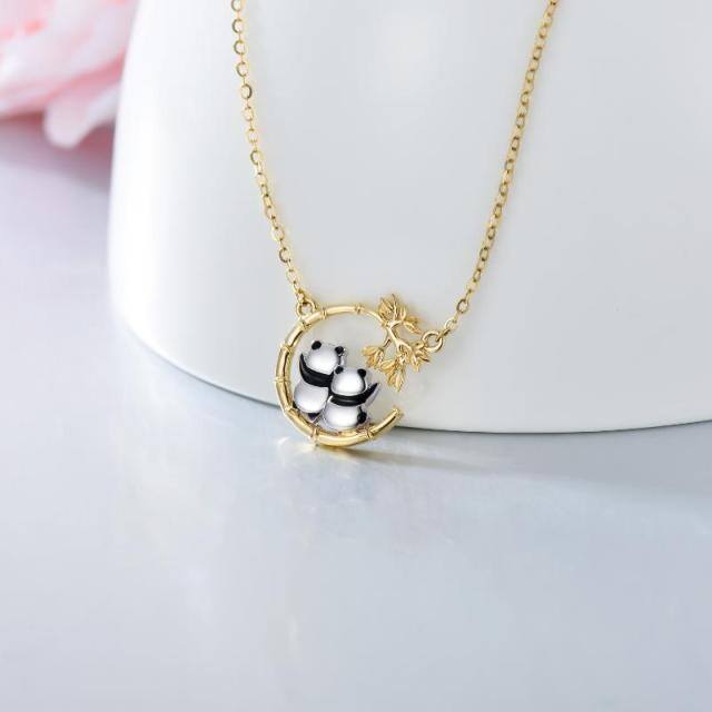 14K Gold Panda & Bamboo Pendant Necklace-3