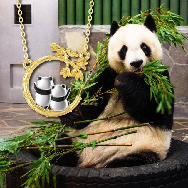 14K Gold Panda & Bamboo Pendant Necklace-5