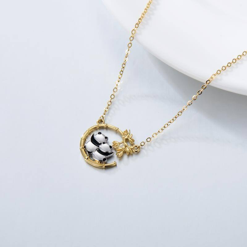 14K Gold Panda & Bamboo Pendant Necklace-4