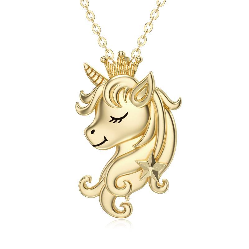 14K Yellow Gold Unicorn Pendant Necklace