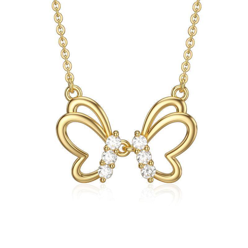 14K Gold Moissanite Butterfly Pendant Necklace-1