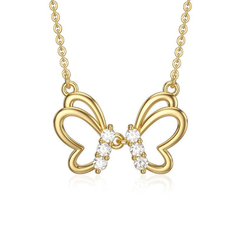 14K Gold Moissanit Schmetterling Anhänger Halskette-1