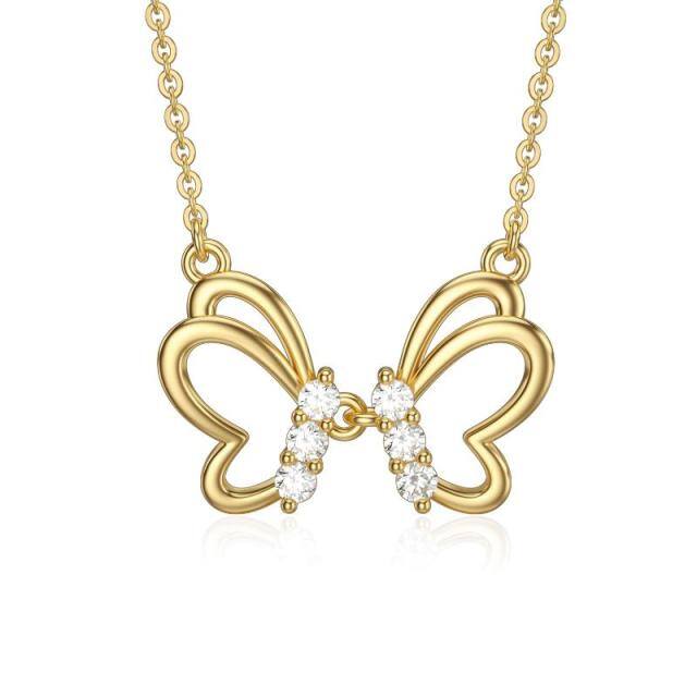 14K Gold Moissanite Butterfly Pendant Necklace-0