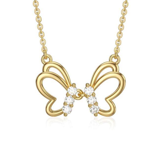 Colar com pingente de borboleta Moissanite em ouro 14K-0