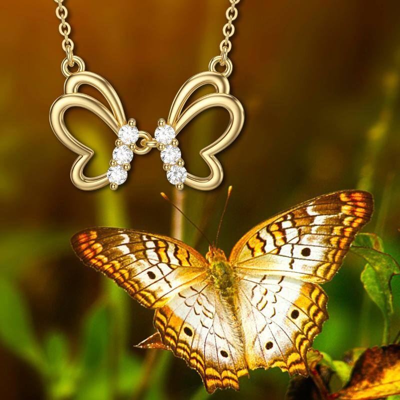 14K Gold Moissanit Schmetterling Anhänger Halskette-6