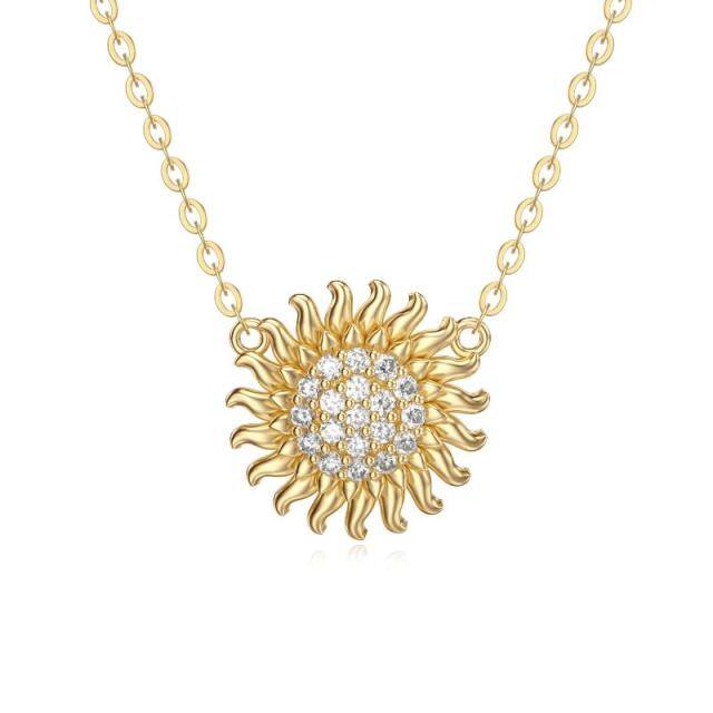 14K Gold Circular Shaped Moissanite Sunflower Pendant Necklace-4