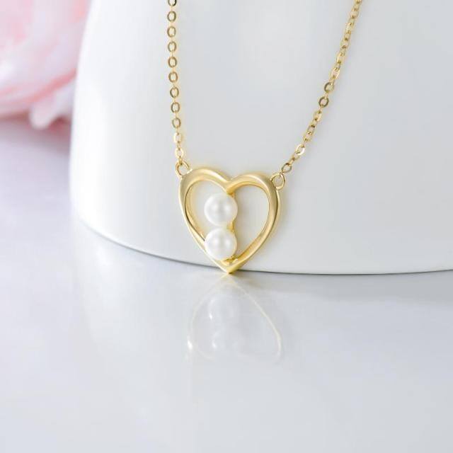 14K Yellow Gold Plated Pearl Heart Pendant Necklace-2