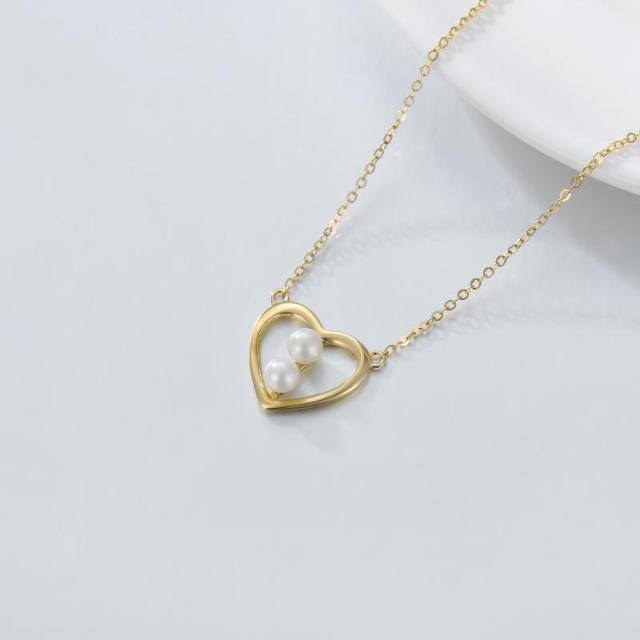 Collar con colgante de corazón de perlas chapado en oro amarillo de 14 quilates-3