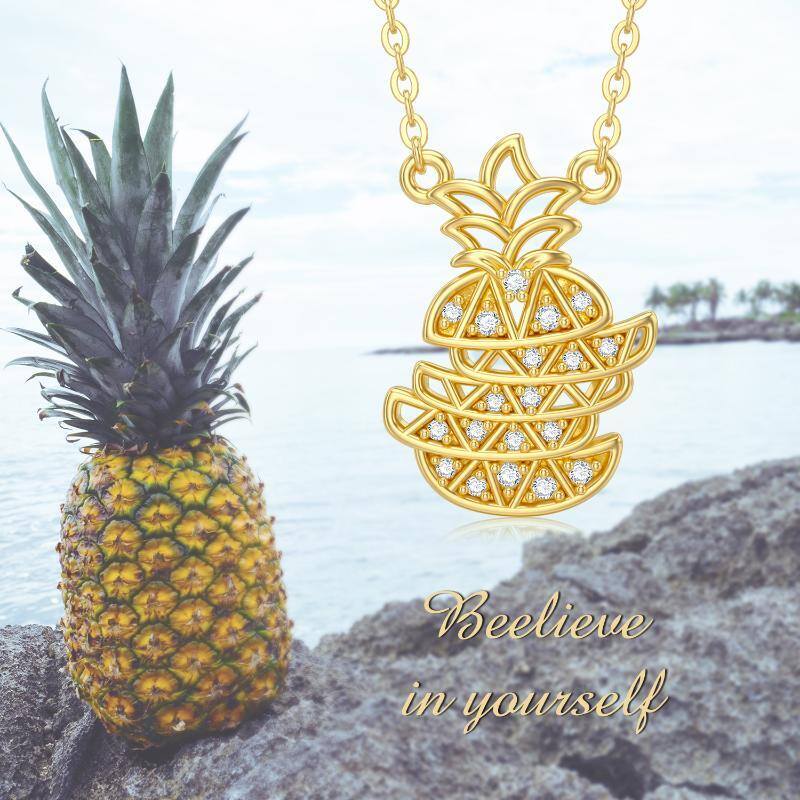 14K Yellow Gold Plated Moissanite Pineapple Pendant Necklace-6