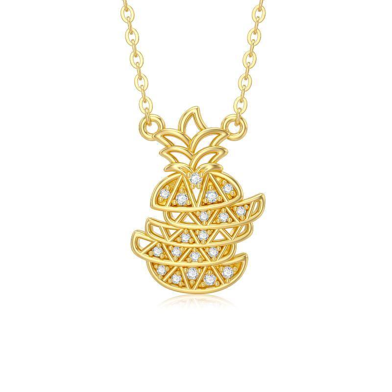 14K Yellow Gold Plated Moissanite Pineapple Pendant Necklace-1