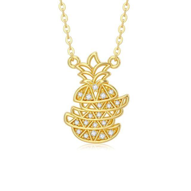 14K Gold Moissanite Pineapple Pendant Necklace-1