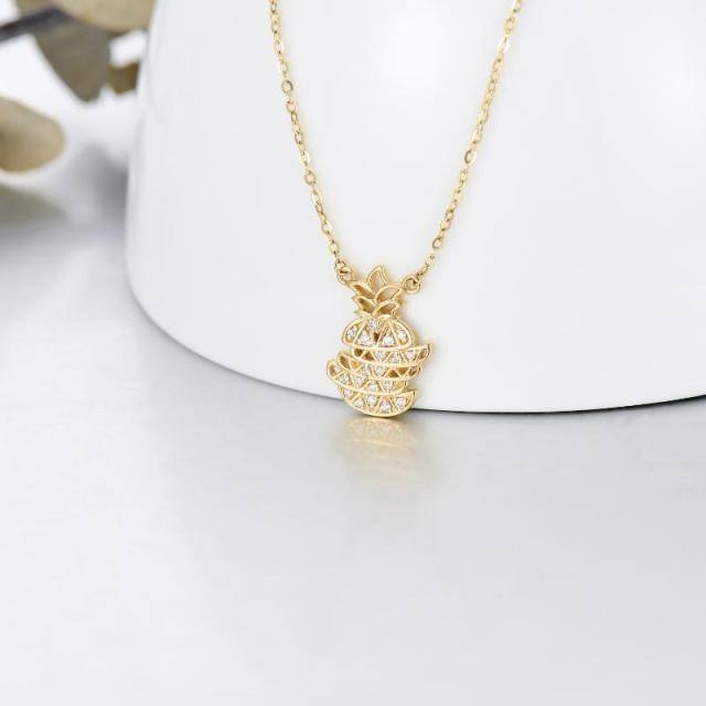 14K Gold Moissanite Pineapple Pendant Necklace-3