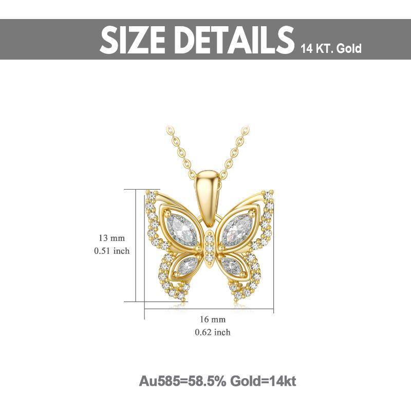 14K Gold Oval Shaped Cubic Zirconia Butterfly Pendant Necklace-5