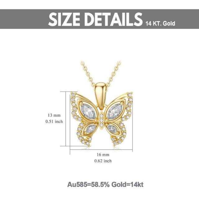 14K Gold Oval Shaped Cubic Zirconia Butterfly Pendant Necklace-4