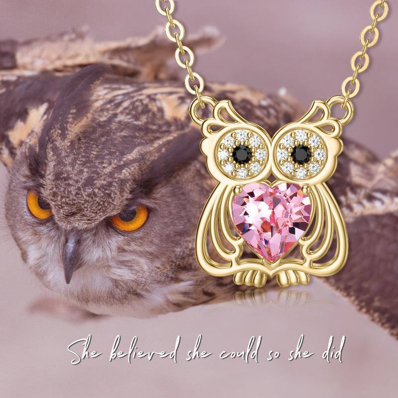14K Gold Heart Shaped Cubic Zirconia Owl Pendant Necklace-6