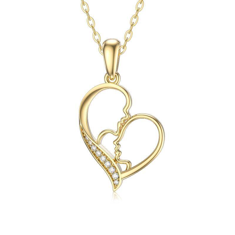 14K Gold Moissanite Parents & Children & Heart Pendant Necklace-1