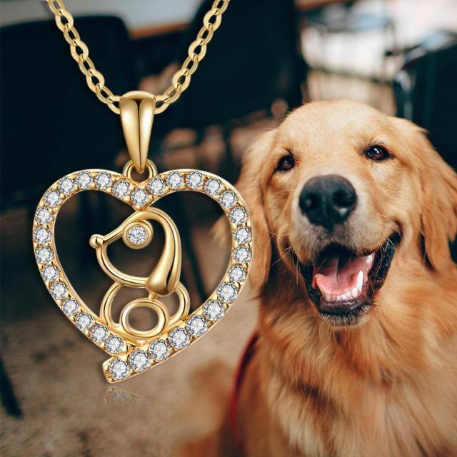 14K Gold Cubic Zirconia Dog Pendant Necklace-5