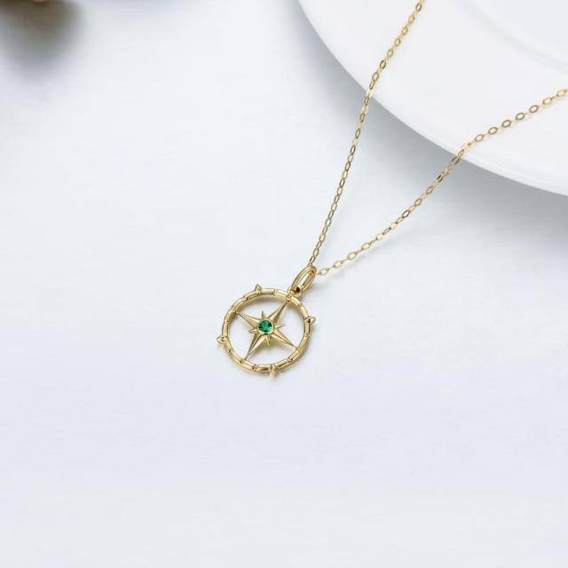 14K Gold Cubic Zirconia Compass Pendant Necklace-3