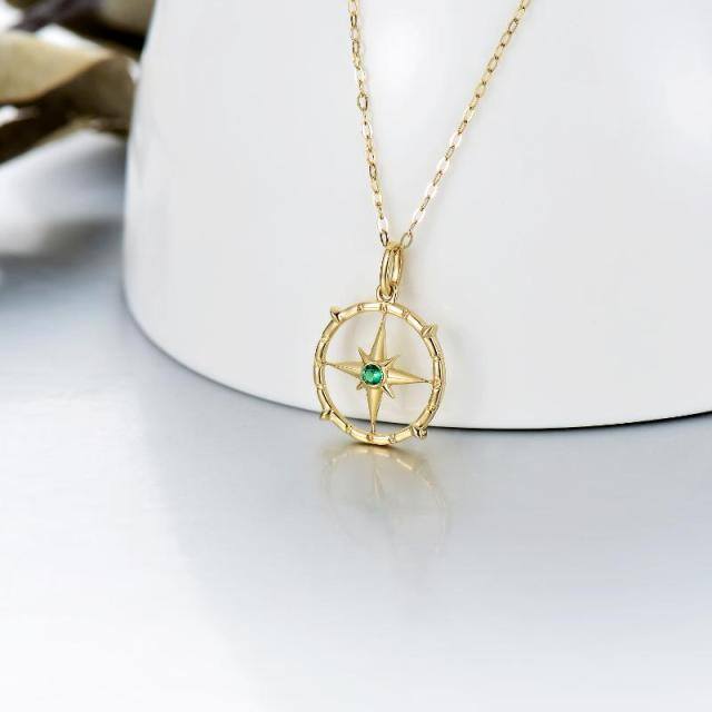 14K Gold Cubic Zirconia Compass Pendant Necklace-2