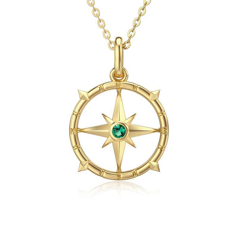 14K Gold Cubic Zirconia Compass Pendant Necklace-1