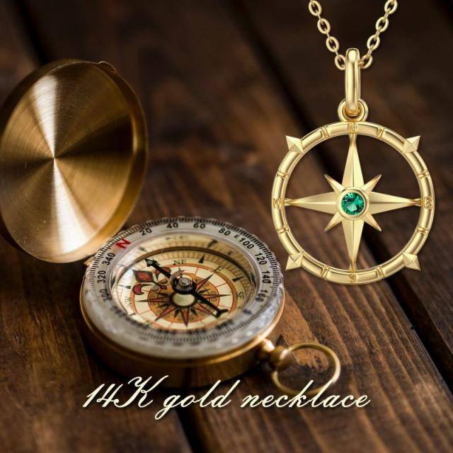 14K Gold Cubic Zirconia Compass Pendant Necklace-5