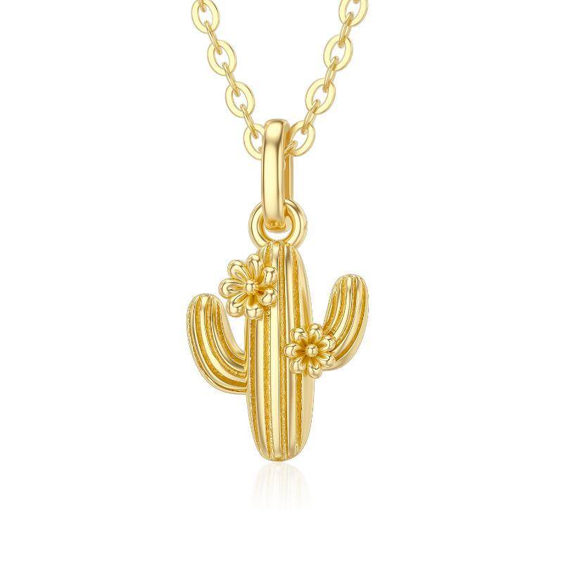 14K Gold Cactus Pendant Necklace-1