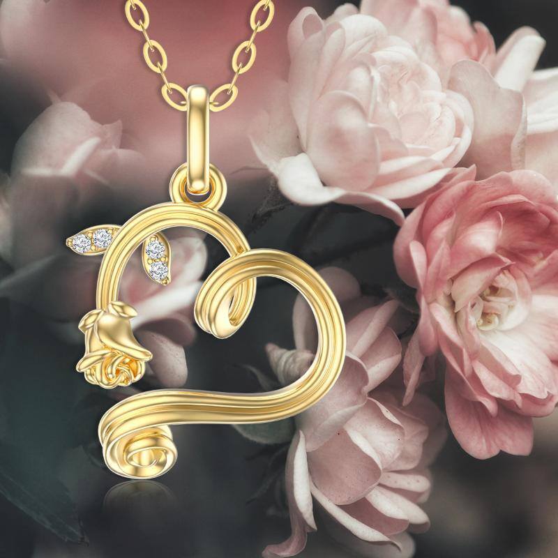 14K Gold Rose & Heart Pendant Necklace-6