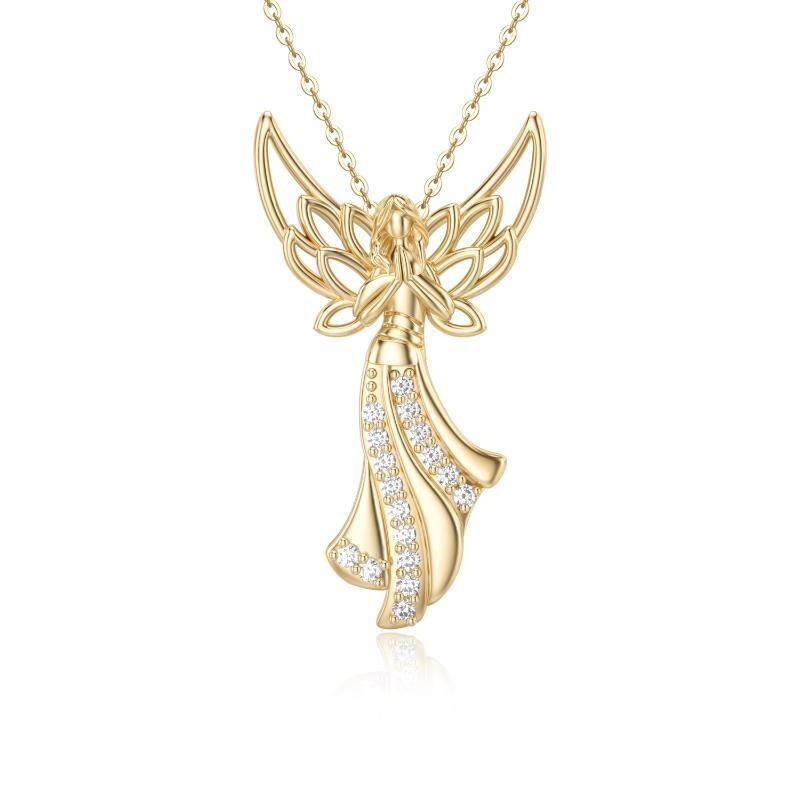 14K Gold Cubic Zirconia Angel Wing & Fairy Pendant Necklace-1