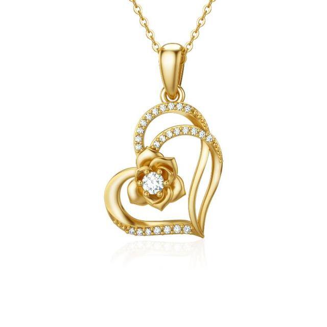 14K Gold Moissanite Rose Pendant Necklace-0